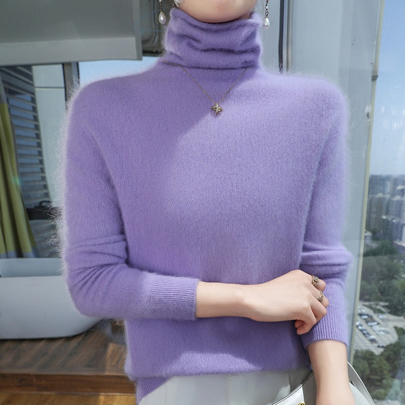 Damen Rollkragenpullover Wollmischung Lässig Fleecekragen Schwarz - Eveloria