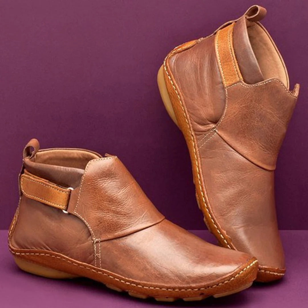 Eveloria Damen Stiefeletten Glattleder Runde Spitze Lässig - Eveloria