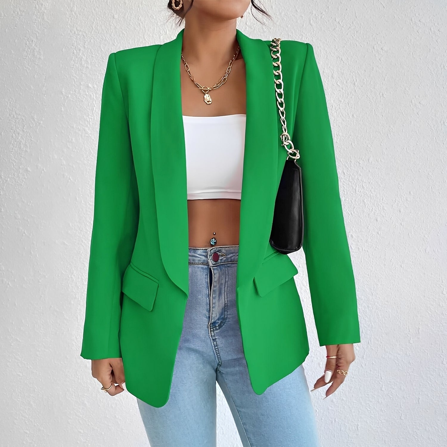 Damen Blazer Tailliert Büro Schwarz - Eveloria