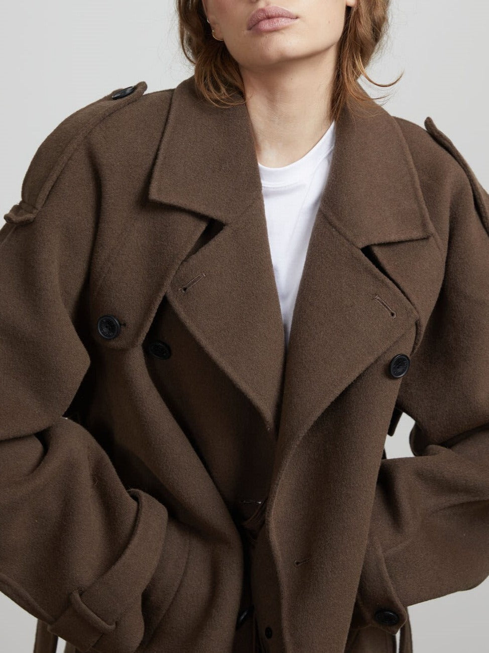 Damen Trenchcoat Lang Oversized Doppelreihner