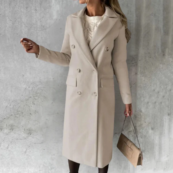Damen Trenchcoat Taillierte Passform Wollmischung Knie Länge