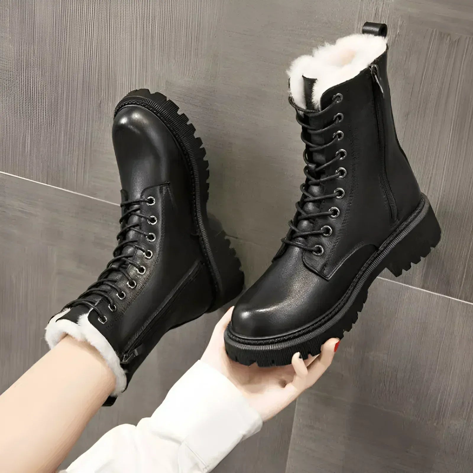 Eveloria Damen Stiefeletten aus Leder Schnürung Schwarz - Eveloria