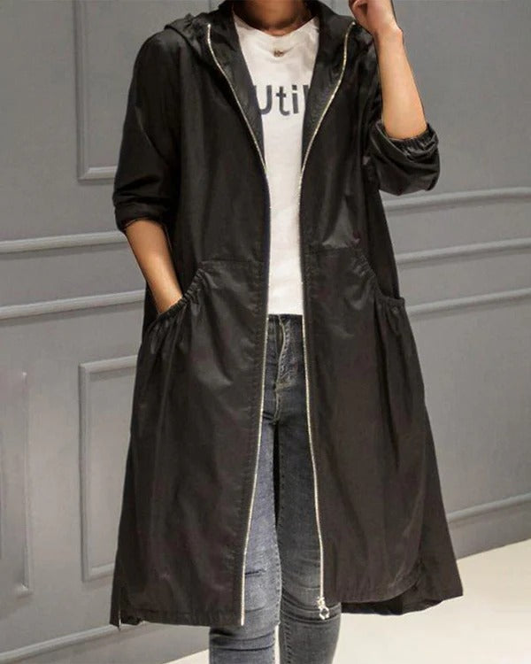 Eveloria Damen Trenchcoat Wasserdicht Kapuze Lässig