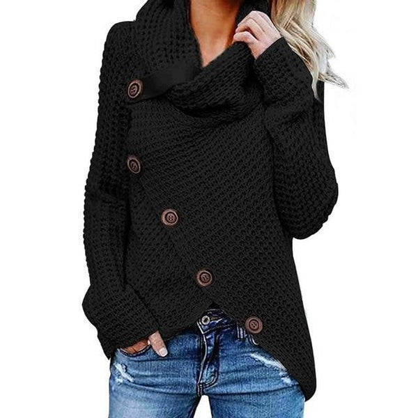 Eveloria Damenwolle-Sweater Relaxed Fit Waffelstrick Asymmetrisch