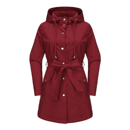 Damen Trenchcoat Lockere Passform Wasserabweisend Mit Kapuze - Eveloria