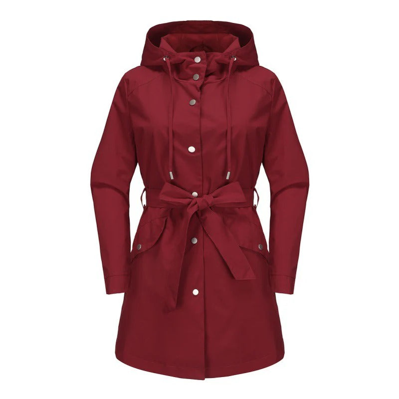 Damen Trenchcoat Lockere Passform Wasserabweisend Mit Kapuze