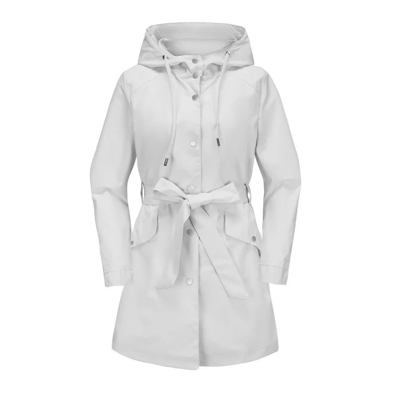 Damen Trenchcoat Lockere Passform Wasserabweisend Mit Kapuze