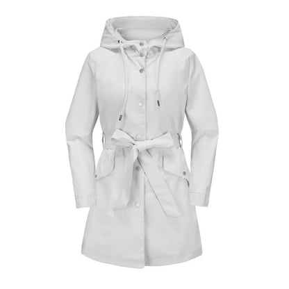 Damen Trenchcoat Lockere Passform Wasserabweisend Mit Kapuze