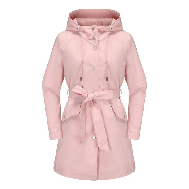 Damen Trenchcoat Lockere Passform Wasserabweisend Mit Kapuze