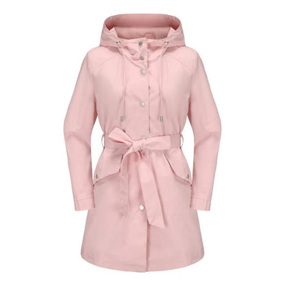 Damen Trenchcoat Lockere Passform Wasserabweisend Mit Kapuze