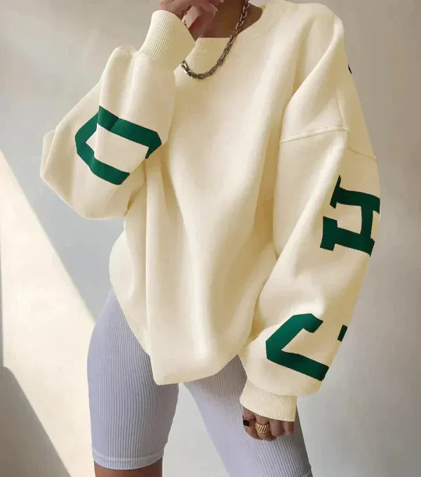 Damen Oversized Sweatshirt Baumwollmischung Gefallene Schultern