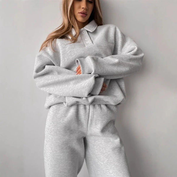 Eveloria Damen Sweatshirt Fleece Langärmlig Mit Kragen Beige