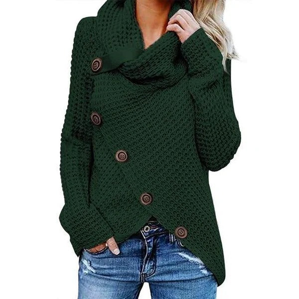Eveloria Damenwolle-Sweater Relaxed Fit Waffelstrick Asymmetrisch
