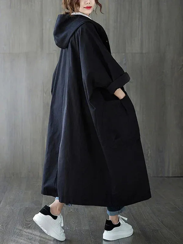 Eveloria Damen Trenchcoat Übergröße Wasserabweisend mit Kapuze und