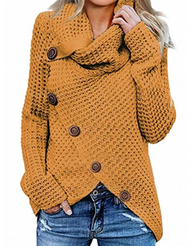 Eveloria Damenwolle-Sweater Relaxed Fit Waffelstrick Asymmetrisch - Eveloria