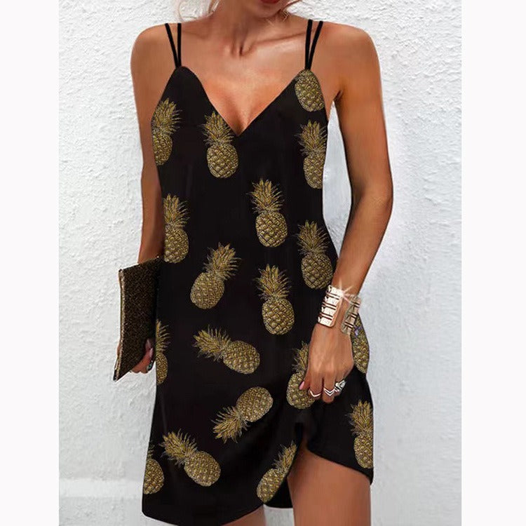 Damen Mini Sommerkleid Slim Fit V-Ausschnitt Doppelträger