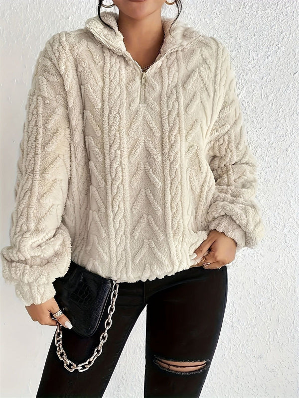 Eveloria Damen Pullover Faux Shearling Fleece Lockere Passform Halb - Eveloria