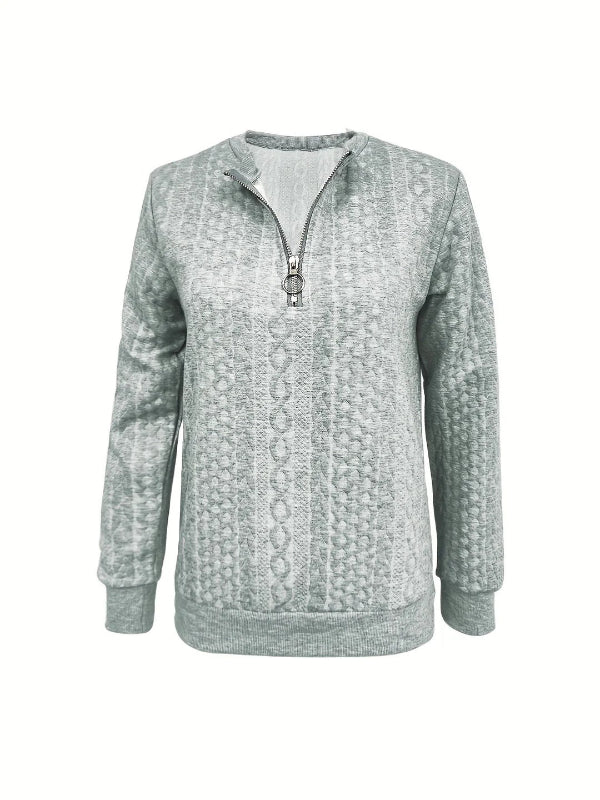 Eveloria Damen Halbzipper Sweatshirt Relaxed Fit Kabelstrick Muster