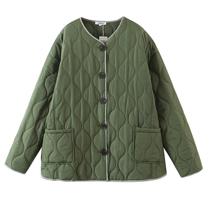 Damen Steppjacke mit Knöpfen Schwarz - Eveloria