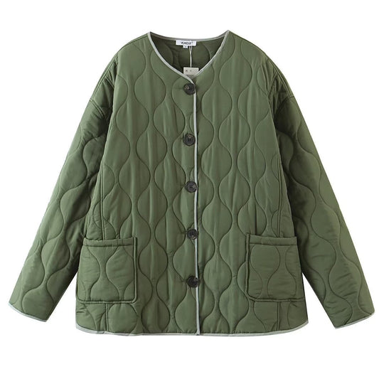 Damen Steppjacke mit Knöpfen Schwarz - Eveloria