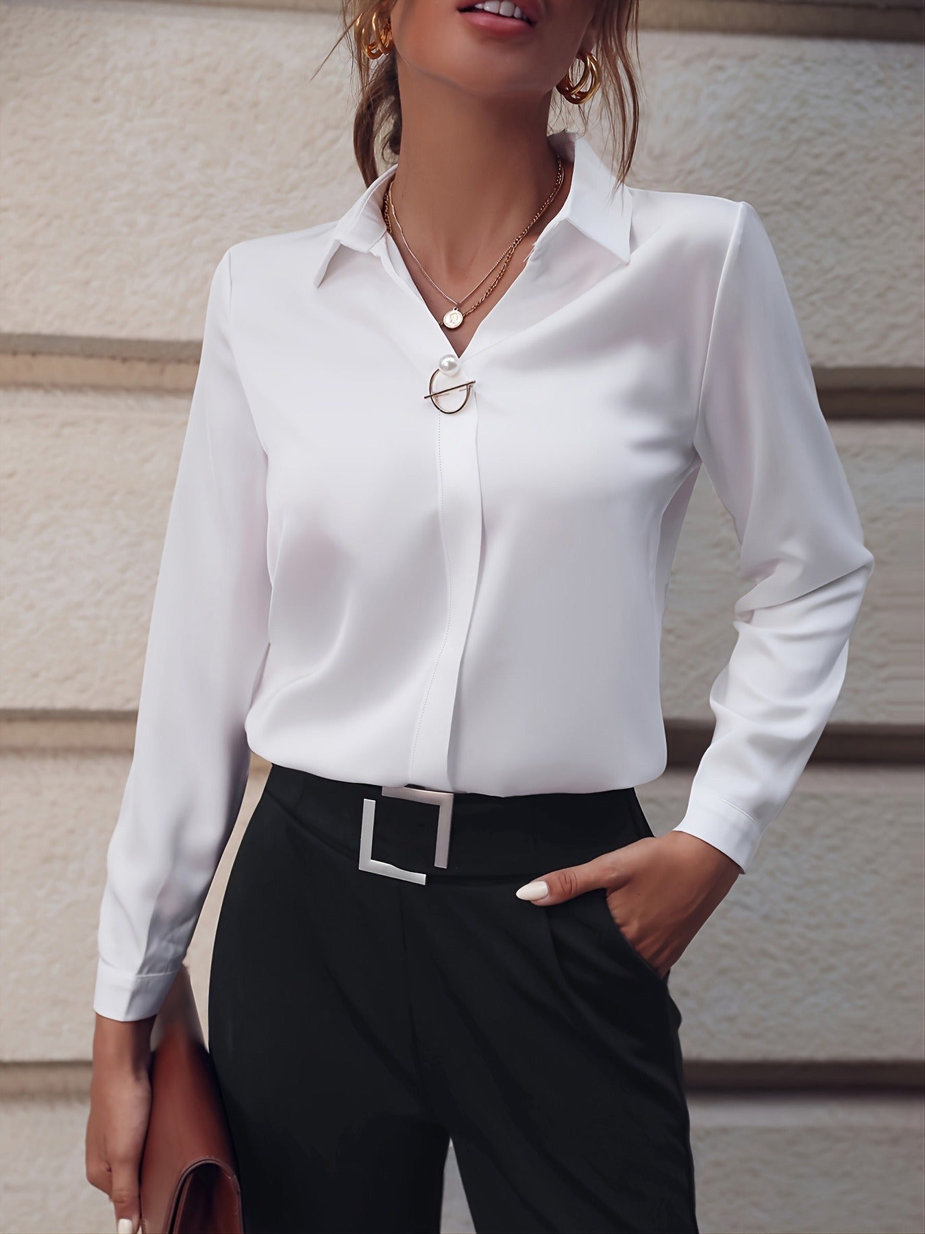 Damen Bluse Einfarbig Tailliert Büro Look