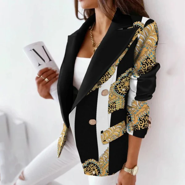Damen Blazer Tailored Fit Reverskragen Doppelreiher Elegant Muster