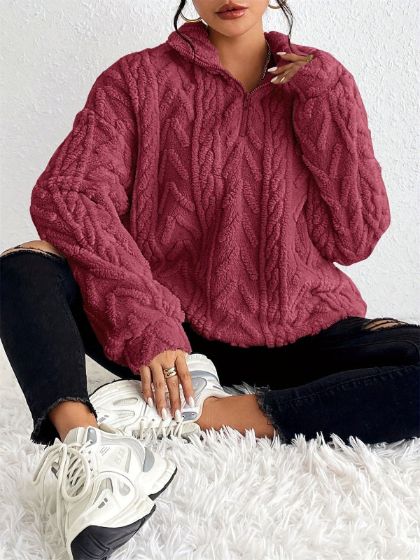 Eveloria Damen Pullover Faux Shearling Fleece Lockere Passform Halb