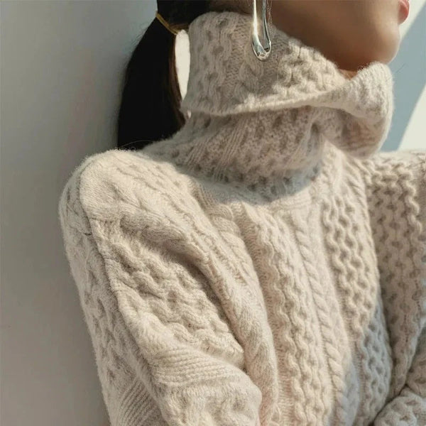 Eveloria Damen Pullover Wollkabelstrick Rollkragen Langarm - Eveloria