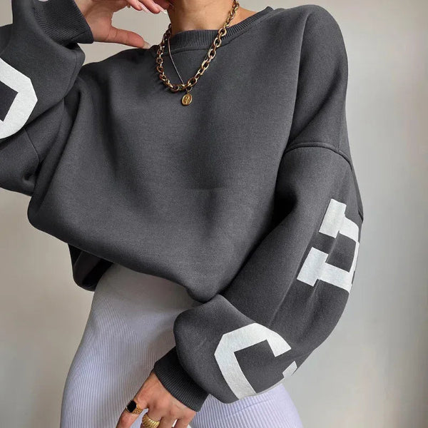 Damen Oversized Sweatshirt Baumwollmischung Gefallene Schultern