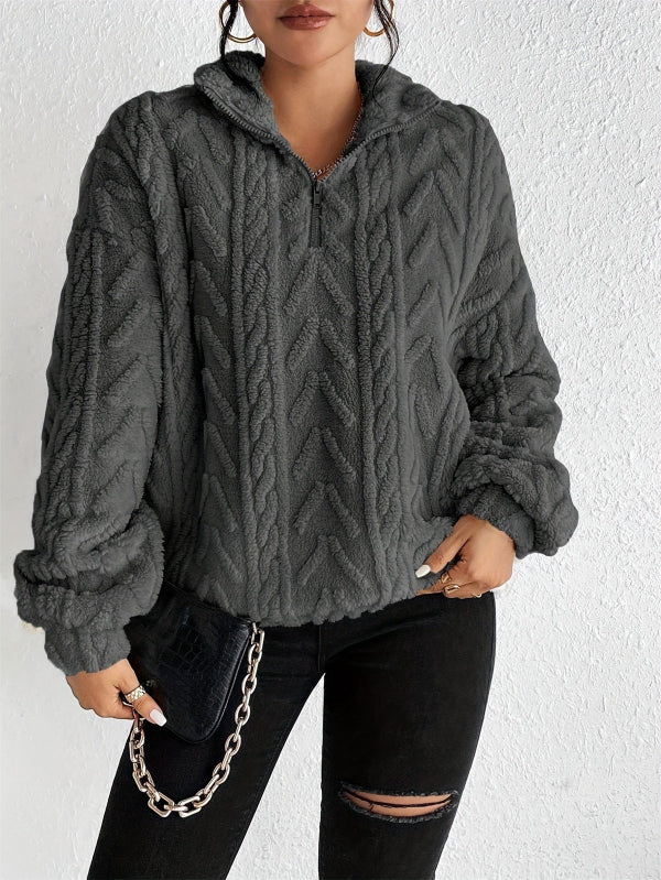 Eveloria Damen Pullover Faux Shearling Fleece Lockere Passform Halb