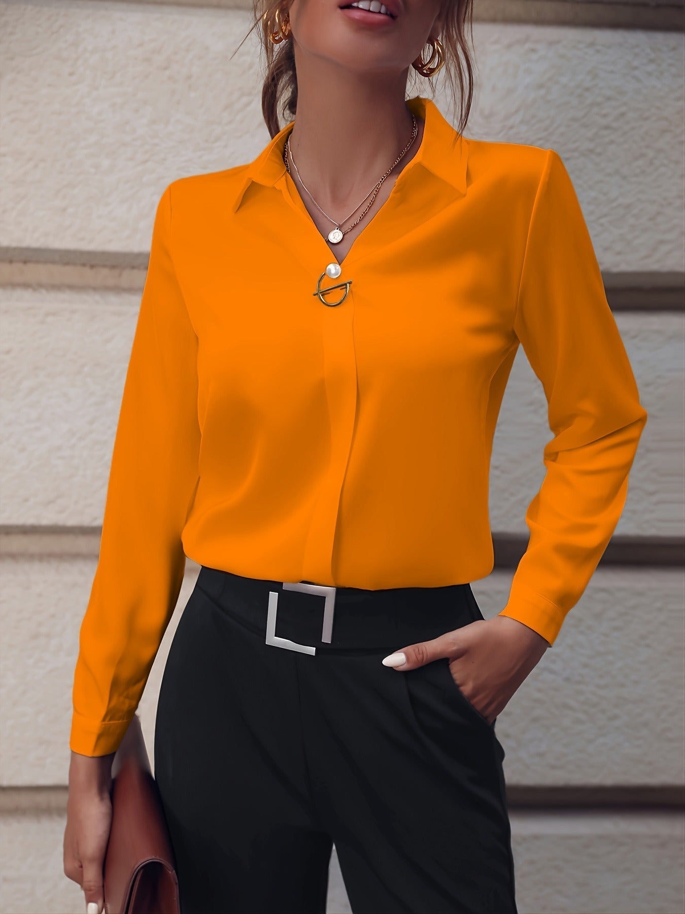 Damen Bluse Einfarbig Tailliert Büro Look