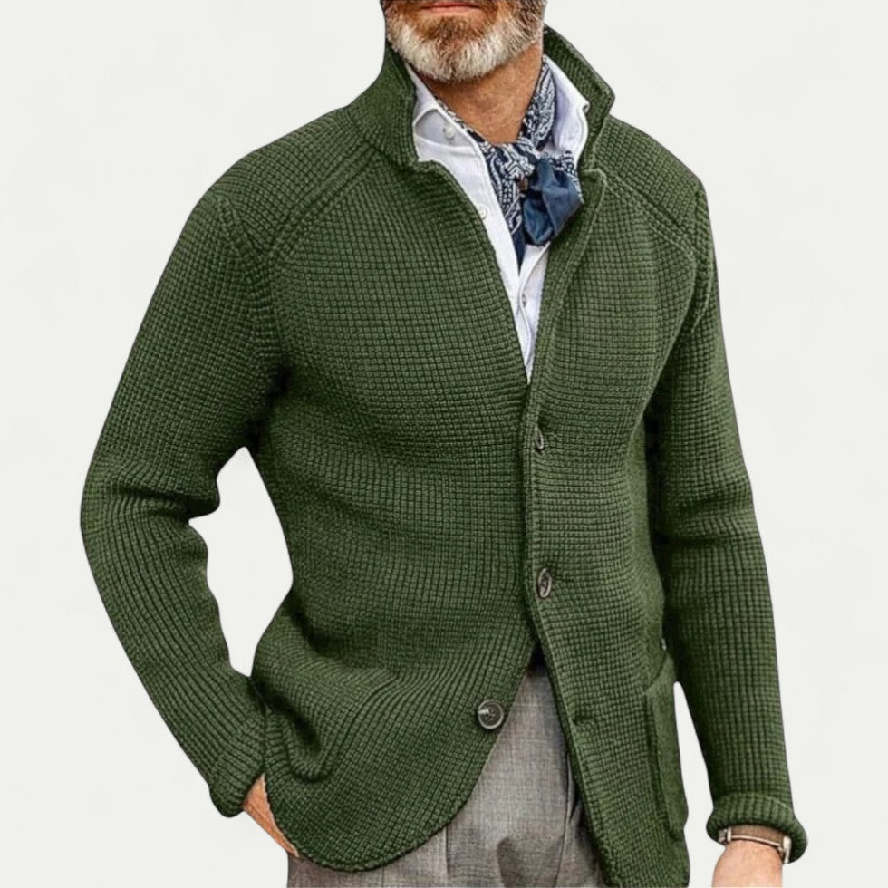 Herren Strick-Cardigan mit Knöpfen und Stehkragen, Struktur Optik