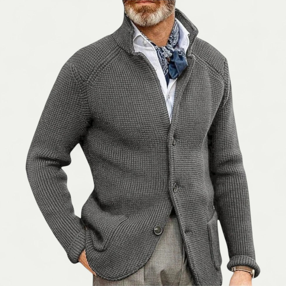 Herren Strick-Cardigan mit Knöpfen und Stehkragen, Struktur Optik