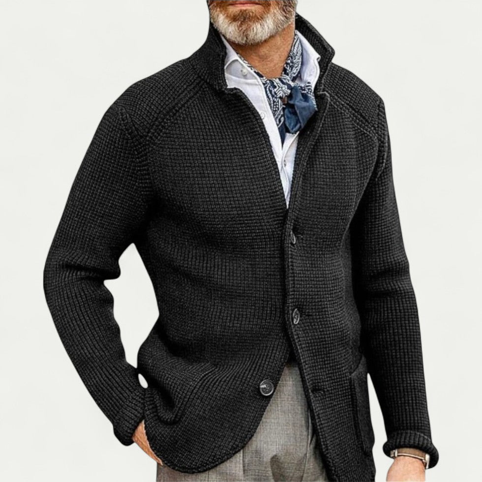 Herren Strick-Cardigan mit Knöpfen und Stehkragen, Struktur Optik