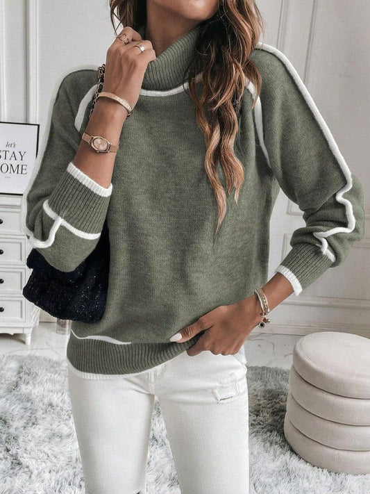 Eveloria Damen Sweatshirt Lockere Passform Rollkragen Strickstoff - Eveloria