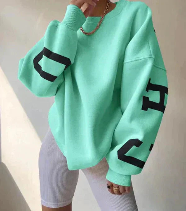 Damen Oversized Sweatshirt Baumwollmischung Gefallene Schultern