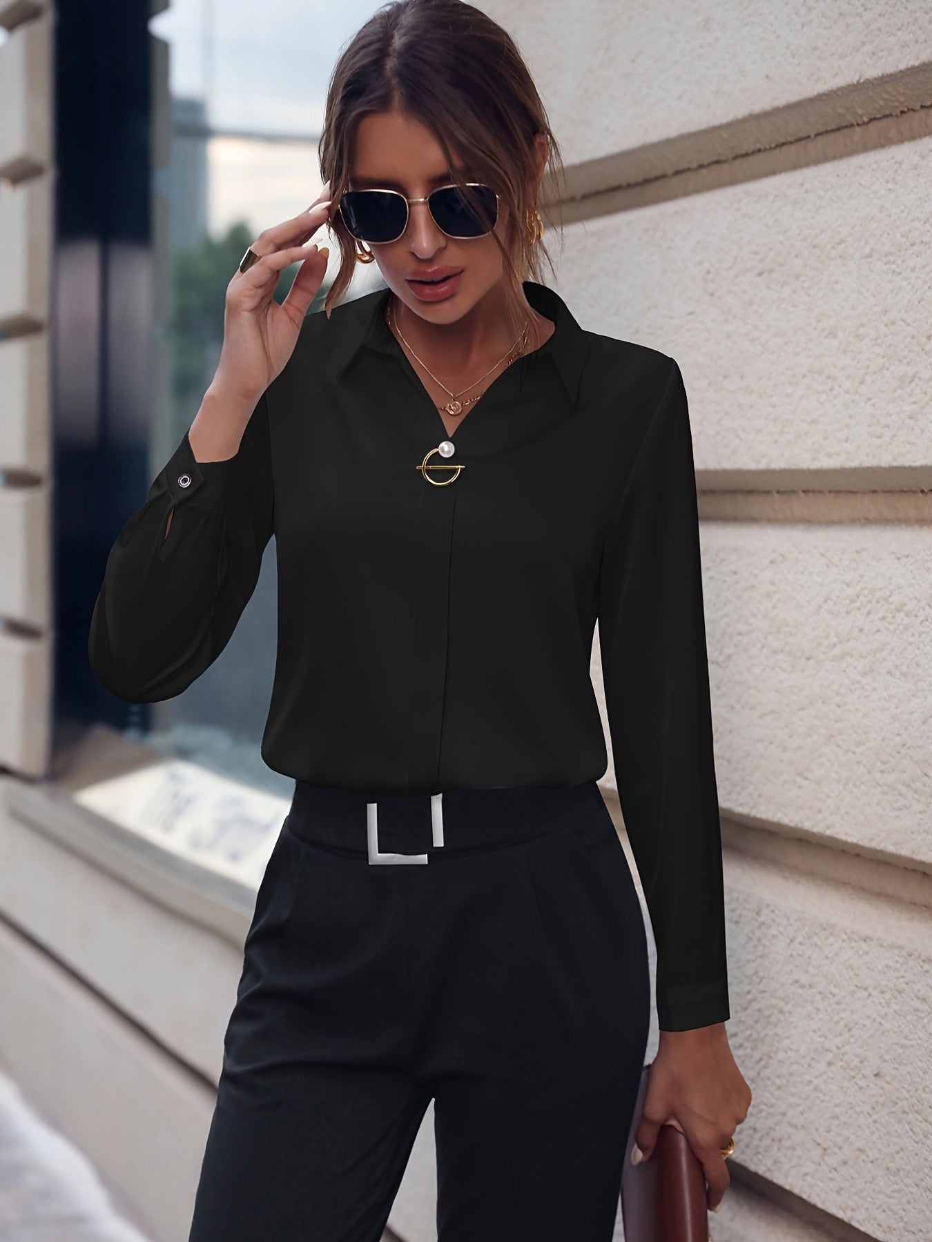 Damen Bluse Einfarbig Tailliert Büro Look