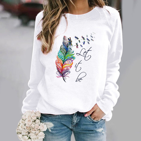 Damen Sweatshirt Baumwollmischung Rundhalsausschnitt Langarm Schwarz - Eveloria