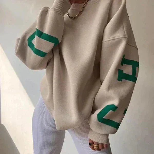 Damen Oversized Sweatshirt Baumwollmischung Gefallene Schultern