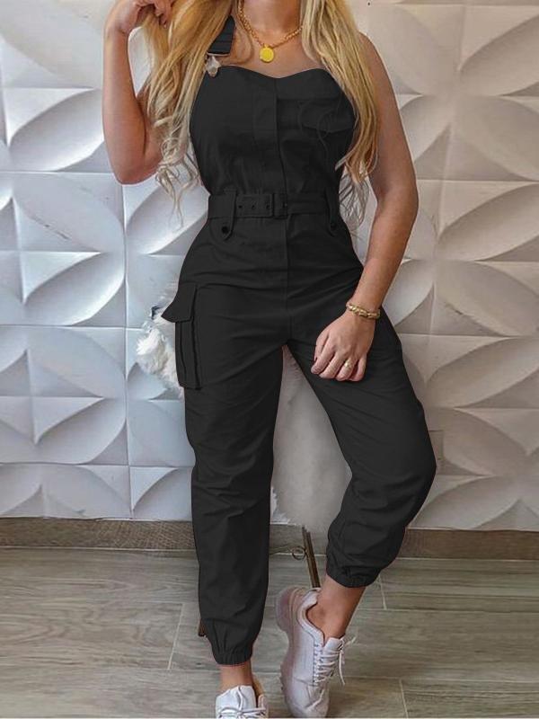 Damen Jumpsuit Ärmellos Mit Werkzeuggürtel