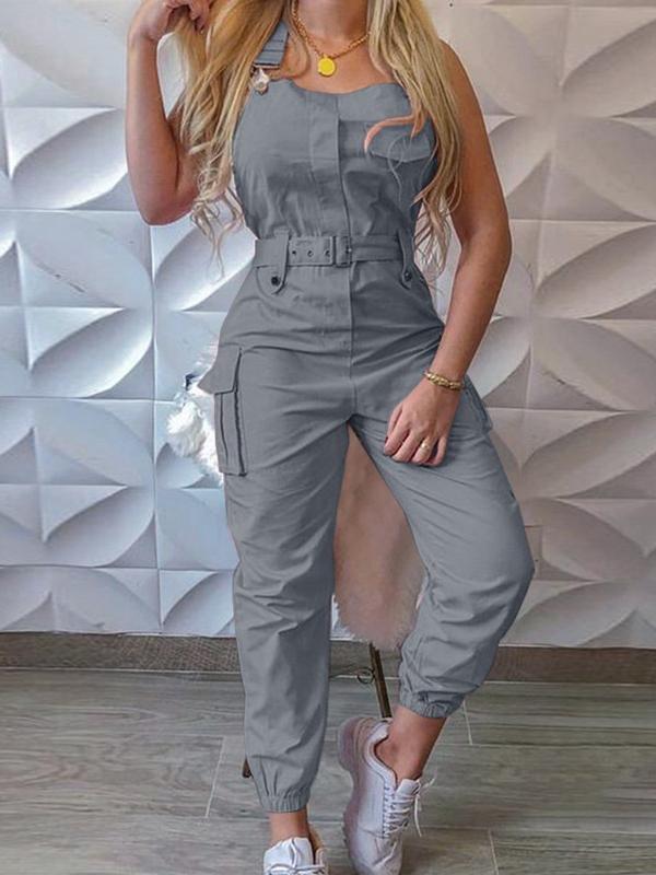 Damen Jumpsuit Ärmellos Mit Werkzeuggürtel
