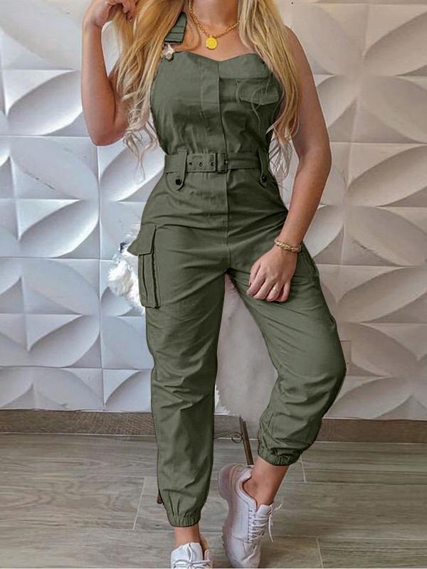 Damen Jumpsuit Ärmellos Mit Werkzeuggürtel