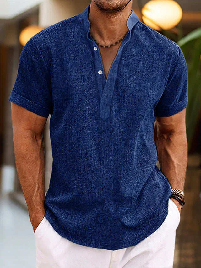 Herren Sommer Henley Kurzarm Shirt