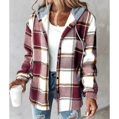 Damen Karo Hoodie Jacke Winter Freizeit weiß
