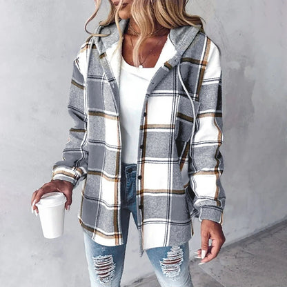 Damen Karo Hoodie Jacke Winter Freizeit weiß