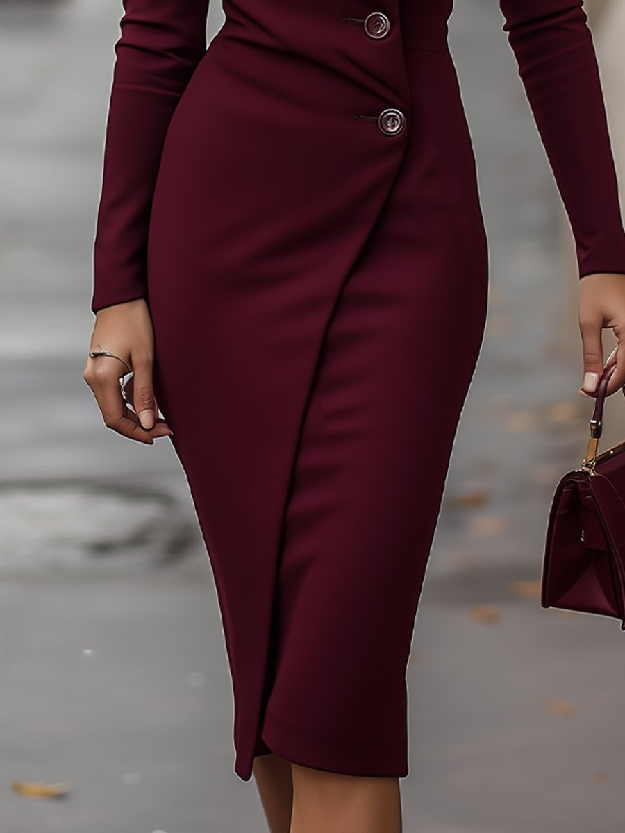 Damen Midikleid Wickelkleid mit Knöpfen Blumenmuster