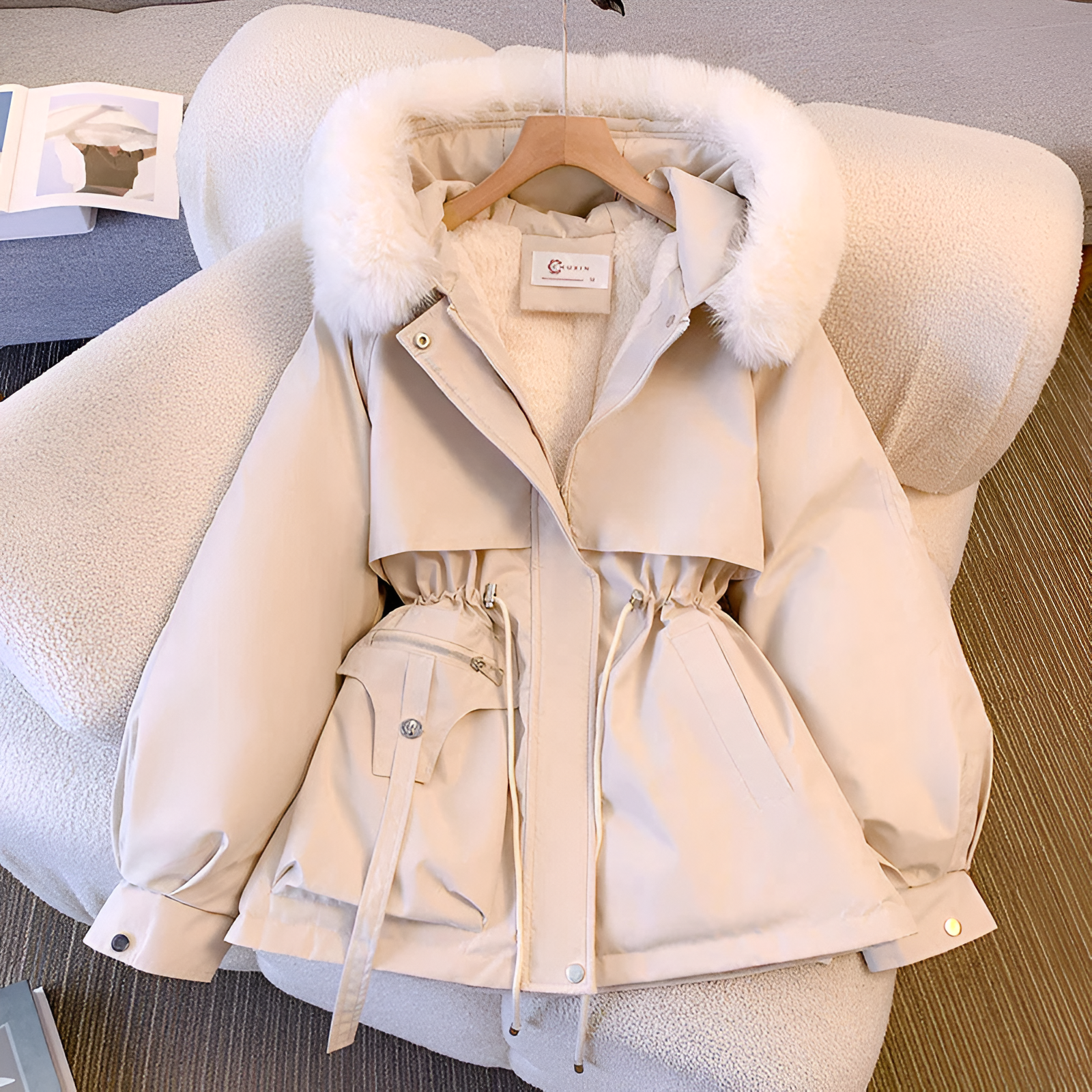 Damen Kapuzenparka Wintermantel Kunstfell - Eveloria