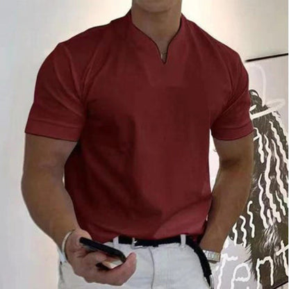 Herren T-Shirt Minimal V-Ausschnitt Freizeit Baumwolle Weiß