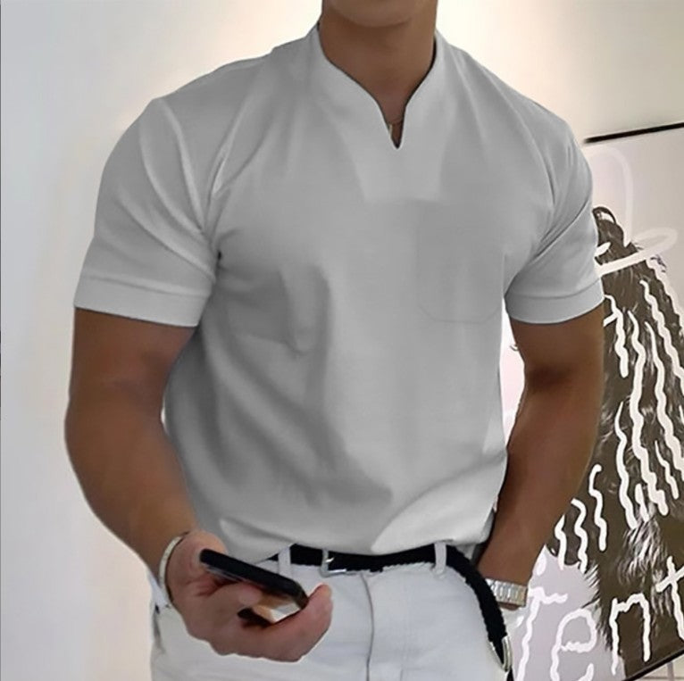 Herren T-Shirt Minimal V-Ausschnitt Freizeit Baumwolle Weiß