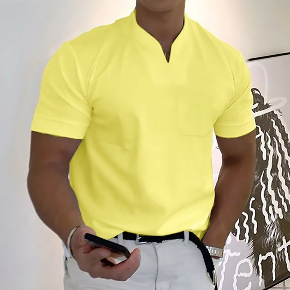 Herren T-Shirt Minimal V-Ausschnitt Freizeit Baumwolle Weiß